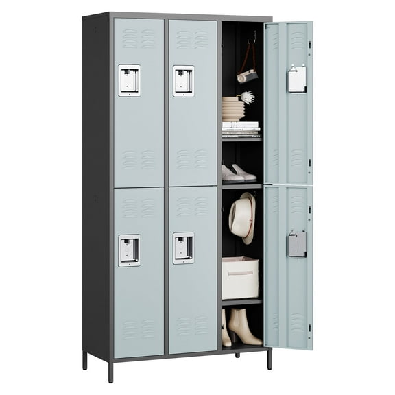 AUHUP Metal Locker for Employees with Hooks, Industrial Steel Storage Locker for Adult School Gym Home Office Staff, Black Gray-6 Doors Metal Storage Cabinet