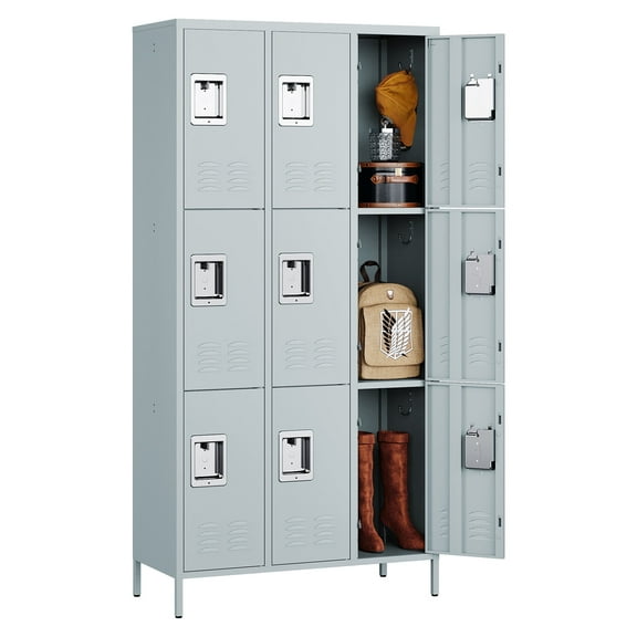 AUHUP Metal Locker for Employees with Hooks, Industrial Steel Storage Locker for School Gym Home Office Staff, Gray-9 Doors Metal Storage Cabinet