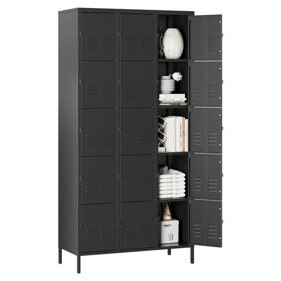 AUHUP Metal Locker for Employees with lock, Industrial Steel Storage Locker for School Gym Home Office Staff, Black-15 Doors Metal Storage Cabinet