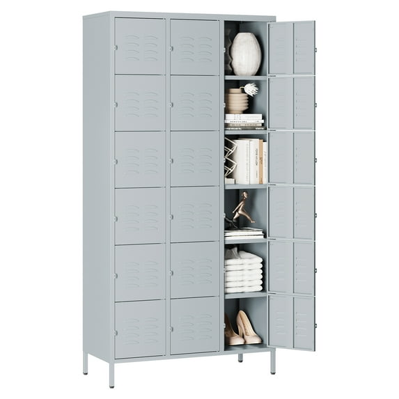 AUHUP Metal Locker for Employees with lock, Industrial Steel Storage Locker for School Gym Home Office Staff, Gray-18 Doors Metal Storage Cabinet