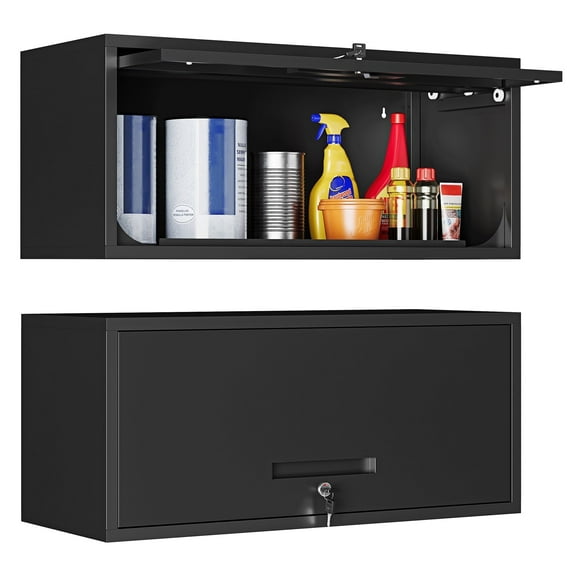 AUHUP Steel Wall Cabinet, Metal Wall Mounted Storage Cabinet Organizer for Garage, Office, Kitchen, Black, 32"W x 14"H x 13"D
