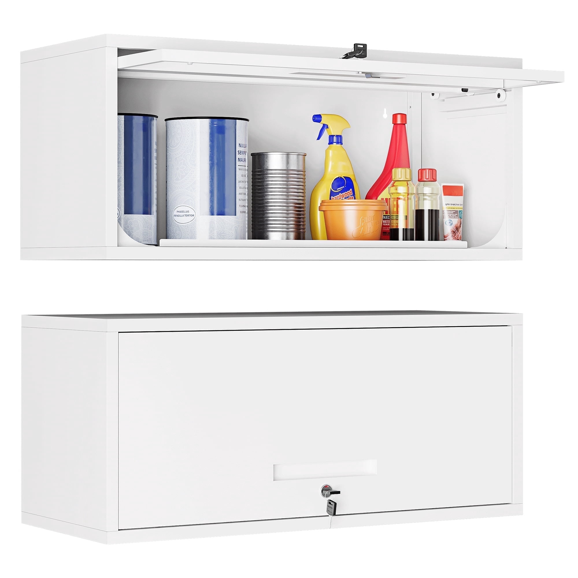 AUHUP Steel Wall Cabinet, Metal Wall Mounted Storage Cabinet Organizer for Garage, Office, Kitchen, White, 32"W x 14"H x 13"D
