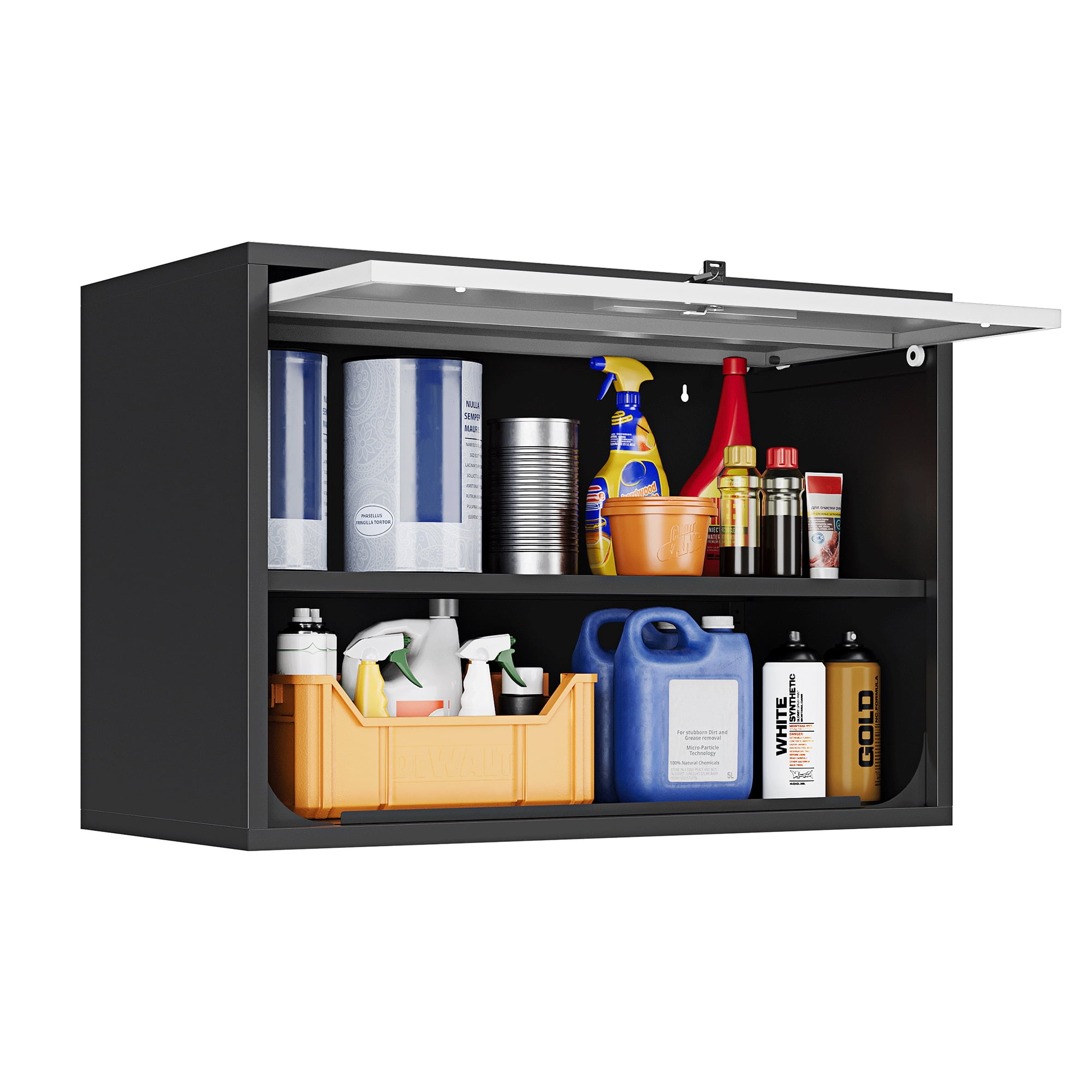 AUHUP Steel Wall Cabinet, Versatile Adjustable Metal Wall Mounted Storage Cabinet Organizer for Garage, Office, Kitchen, Black Gray, 31.5"W x 22"H x 16"D