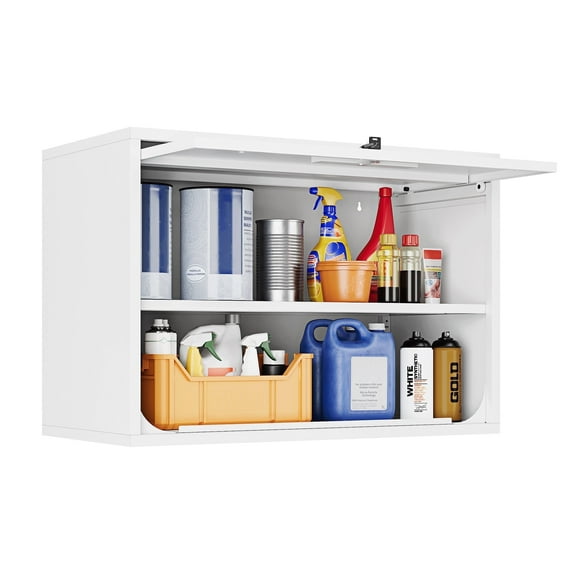 AUHUP Steel Wall Cabinet, Versatile Adjustable Metal Wall Mounted Storage Cabinet Organizer for Garage, Office, Kitchen, White, 31.5"W x 22"H x 16"D