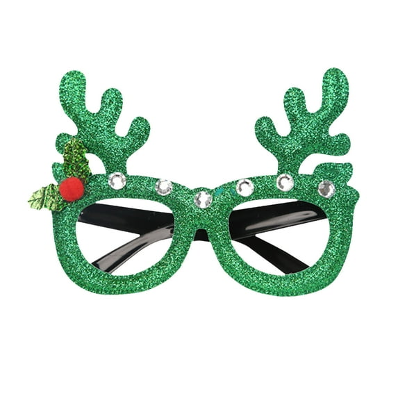 AUHomi 1 PC Christmas Party Glasses Christmas Glitter Decoration Costume Eyeglasses Frame Unisex Eyeglasses for Holiday Party Decorations Christmas Ornaments Gift (Green)