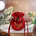 thumbnail image 1 of AUHomi 1 PC Christmas Velvet Bags with Drawstring and Bell, Gift Pouches Candy Bag Bundle Pocket Wrapping Bags for Christmas Birthday Engagement Wedding Party Supplies (Red - B), 1 of 7