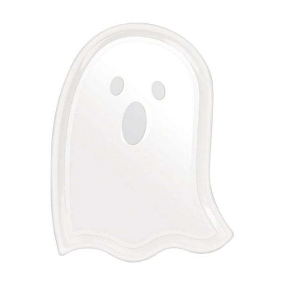 AUHomi 1 PC Halloween Party Serving Trays, Plastic Dessert Pumpkin Ghost Bat Candy Snack Plates, Serving Farmhouse Trays for Halloween Party Decor (Ghost)