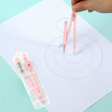 AUHomi 1 Pack Colorful Basic Metal Math Compass for Geometry Set, Extra Leads, Mechanical Pencil Desiged, Drawing Tools Compass for Students School and Office Supplies (Pink)