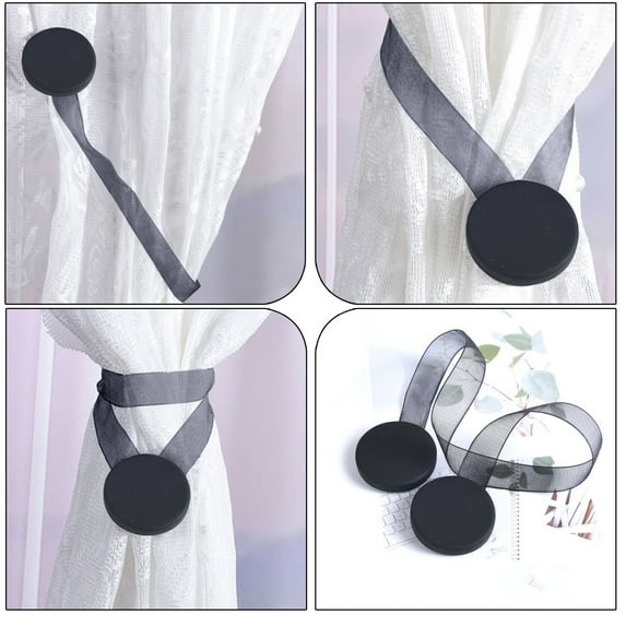AUHomi 1 Pack Magnetic Curtain Tiebacks, Modern Style Curtain Tie Backs Decorative Drapes Weave Holdbacks for Home Outdoor Bedroom Office Decorative Curtain, Black