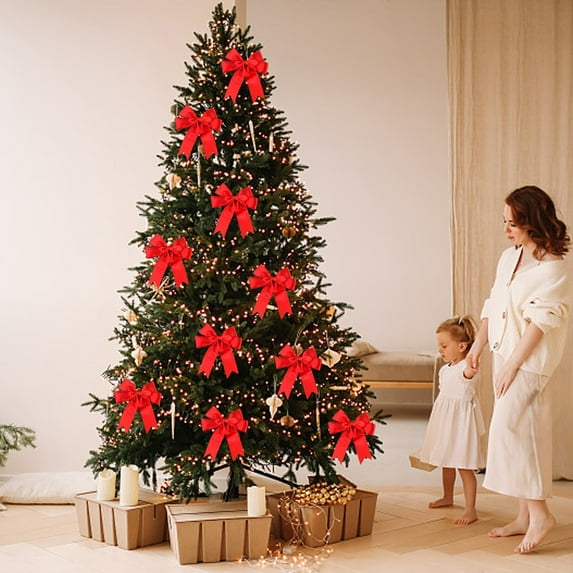 AUHomi 10 Pcs Red Gift Wrap Bows, Elegant Small Bows for Gift Wrapping, DIY Crafts, Party Decorations, Birthday, Wedding Decorations, Christmas Tree Decorations, Gift Bags (5"x4.7")