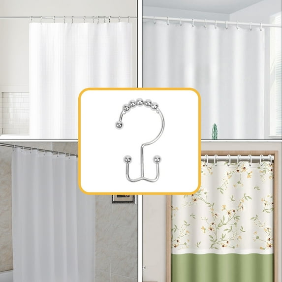 AUHomi 12 Pcs Shower Curtain Hooks, Double Glide Roller Shower Curtain Hooks, Double Sided Rings, Stainless Steel Rust Proof Shower Curtain Hooks (Silver)
