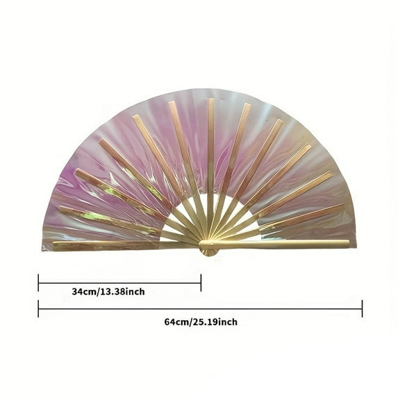 AUHomi 13" Large Glitter Holographic Hand Fan, Foldable Line Dance Popping Fan, Asian Style Hand Fans For Women, for Outfits Accessories Festival, Club, Party, Dance for Men Women, Pink