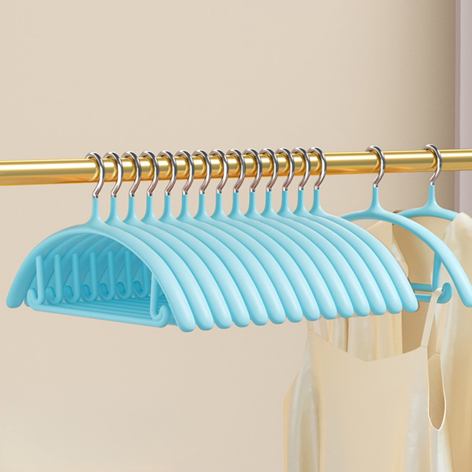 AUHomi 16.5 Inch Non-Slip Rubber Coated Clothing Hangers, No Shoulder Bumps No Mark, Steel Hanger for Sweater T-Shirt Suit Coat Uniform with Pants Bar Pack of 10 (Blue)