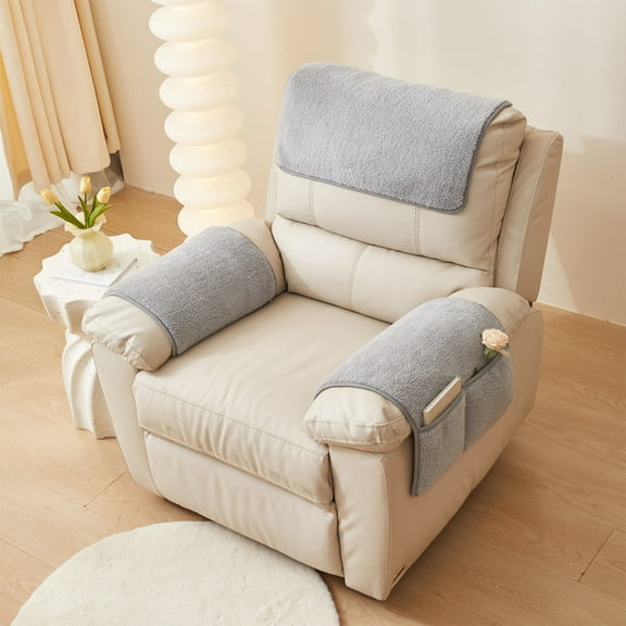AUHomi 1PC Armrest Cover with Side Storage Pockets, Washable Recliner Armrest Protector, Decorative Sofa Arm Cover, Anti-Slip Armchair Slipcovers, Suitable for Recliners and Sofas (Gray)