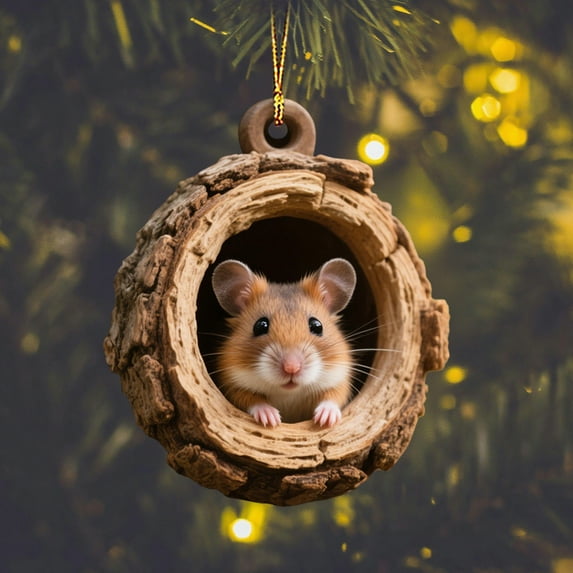 AUHomi 1PC Christmas Animals Print Hanging Ornament, Double-sided 2D Acrylic Christmas Tree Decoration, New Forest Animal Decoration Vivid Animal Pattern, Gifts for Family Colleagues (3.15", Hamster)