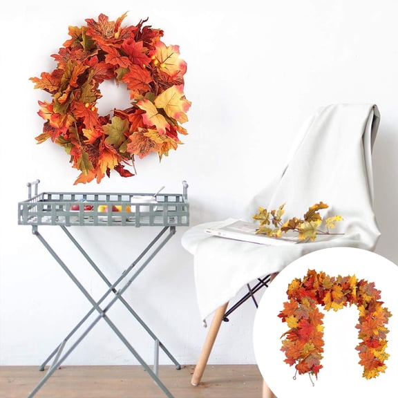 AUHomi 1PC Fall Leaves Garland, 5.74Ft Artificial Fall Foliage, Home Thanksgiving Wedding Fireplace Party Decor, Hanging Vine Garland