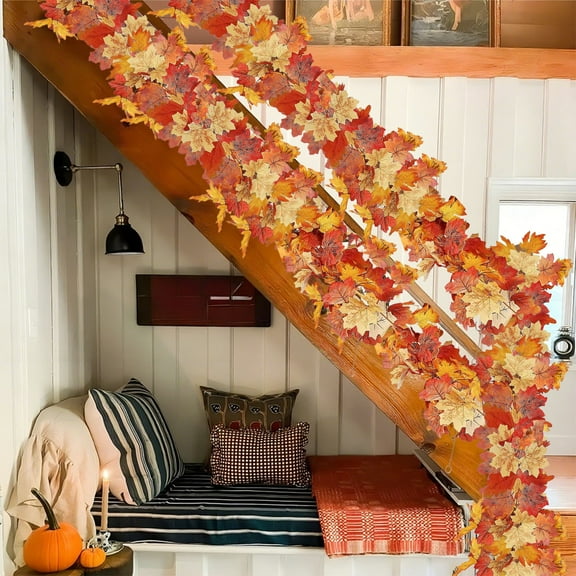 AUHomi 1PC Fall Maple Leaves Garland, 5.6Ft Artificial Maple Leaf Autumn Garland Hanging Fall Vines Table Decorations Front Door Fall Decor Thanksgiving Decorations Decor Outside Indoor Decor (B)