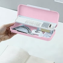 AUHomi 1Pc Double Layers Plastic Pencil Box, Cute Pen Box Organizer Storage Box with Compact Size for Pencils, Erasers, Paper Clips and Other Small Stationery Supplies, Pink