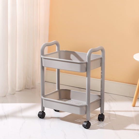 AUHomi 2-Tier Utility Rolling Cart Storage Organizer Sofa Side Table with Wheels, Under Desk Mobile Trolley Organizer with Handle for Office Home Kitchen Organization, Gray
