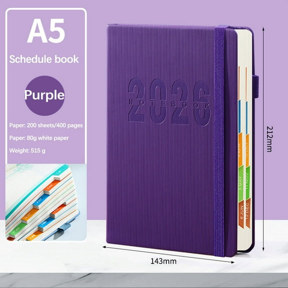 AUHomi 2026 Daily Planner - (Jan-Dec 2026) Appointment Book, Calendar Planner A5-8.3'' x 5.6'', Daily & Monthly & Weekly Notebook, Hardcover+Thick Paper, For Office Schedule (Purple)