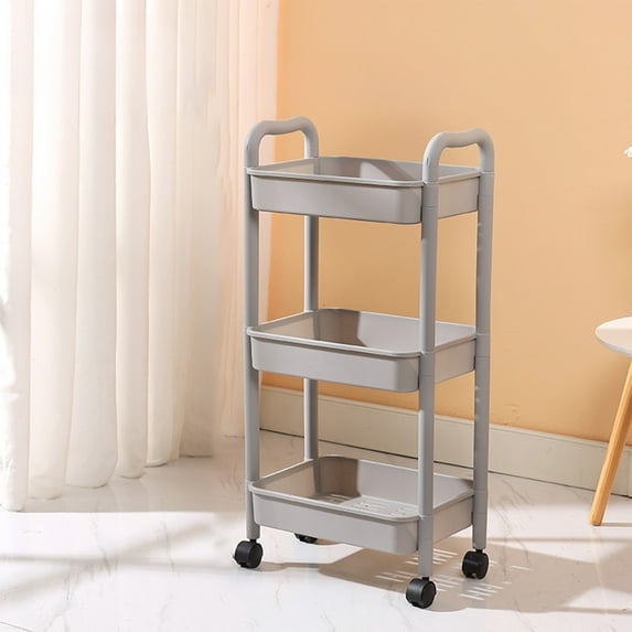 AUHomi 3-Tier Utility Rolling Cart Storage Organizer Sofa Side Table with Wheels, Under Desk Mobile Trolley Organizer with Handle for Office Home Kitchen Organization, Gray