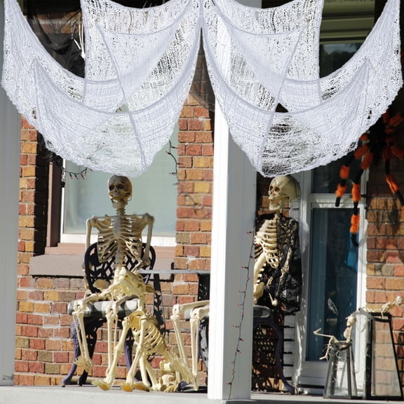 AUHomi 30 x 72 Inch Halloween Creepy Cloth - White Halloween Scary Spooky Cloth - Windows Doorways Cover Gauze for Halloween Party Haunted House Decorations (White)