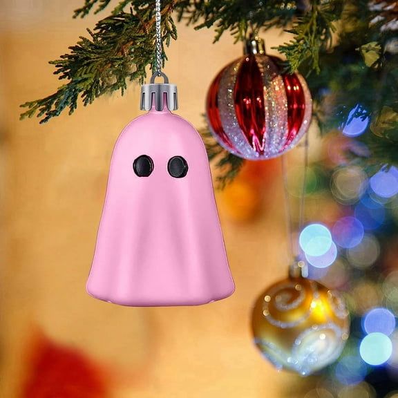 AUHomi 4 PCS Halloween Hanging Ornament, Cute Ghost Decoration, Halloween Tree Decoration, Plastic Decorative Mini Ghost Ornament for Christmas Home Tree Party Supplies (Pink)