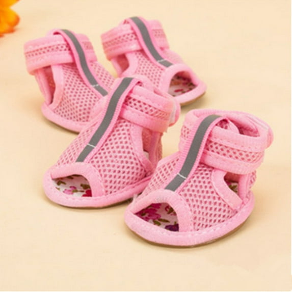 AUHomi 4Pcs Breathable Dog Shoes for Small Medium Dogs, Fashion Mesh Booties for Summer Protection, Outdoor Pet Sandals for Dogs, Puppy Paw Protectors, Pink, S