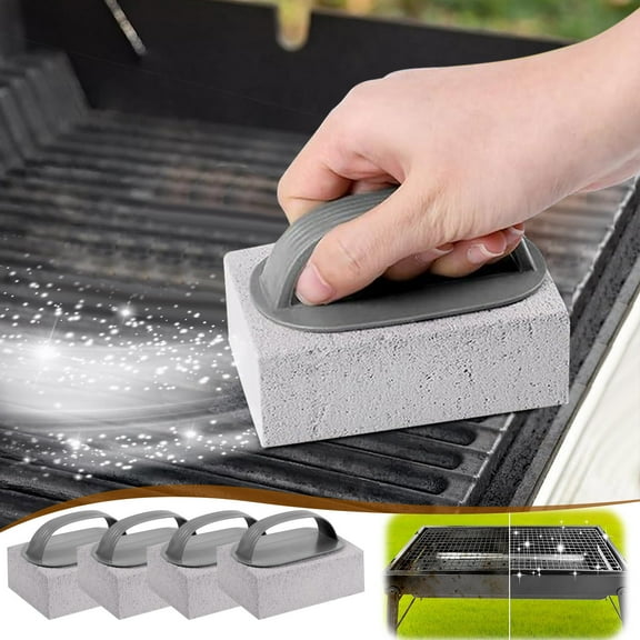AUHomi 4Pcs Pumice Grill Brick for Cleaning Flat Top, Heavy Duty Grill Stone for Griddle with Handle, HandHeld Griddle Cleaning Brick Block for Removing Stubborn Grease, Rust