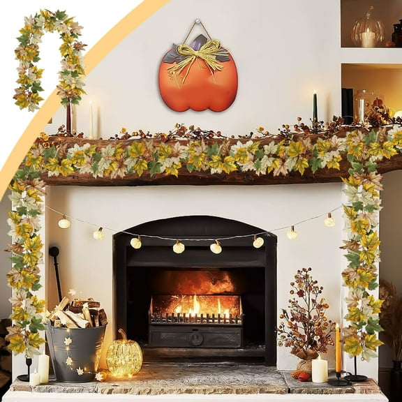 AUHomi 5.74Ft Artificial Maples Leaf Fall Garland, Halloween Fake Autumn Foliage Hanging Plant Vines, For Wedding Party Thanksgiving Dinner Fireplace, Door Frame Doorway Backdrop Decor (B)