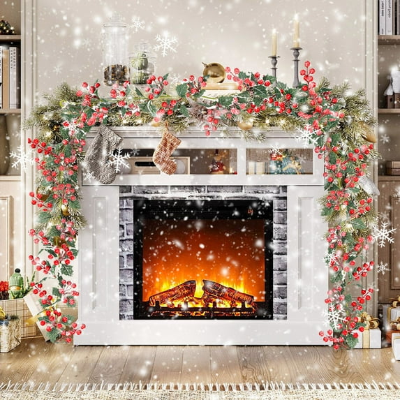 AUHomi 5.9 FT Christmas Pink Berry Garland, Artificial Red Berry Christmas Garland, Indoor Outdoor Home Fireplace Decoration for Wedding Party Stairs Table Fireplace Mantel (C)