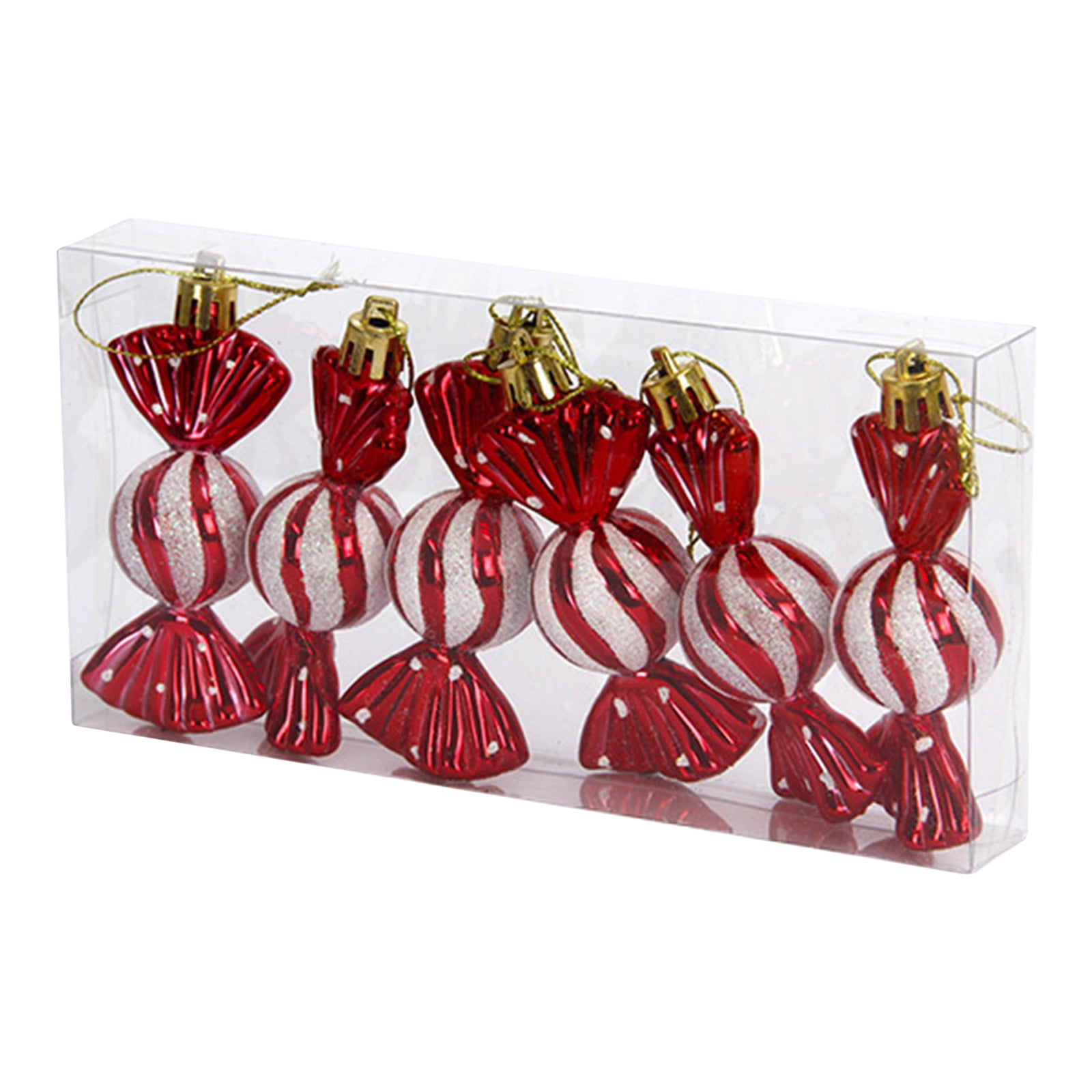 AUHomi 6 Pcs Sweet Shaped Baubles, Christmas Shiny & Glitter Candy ...