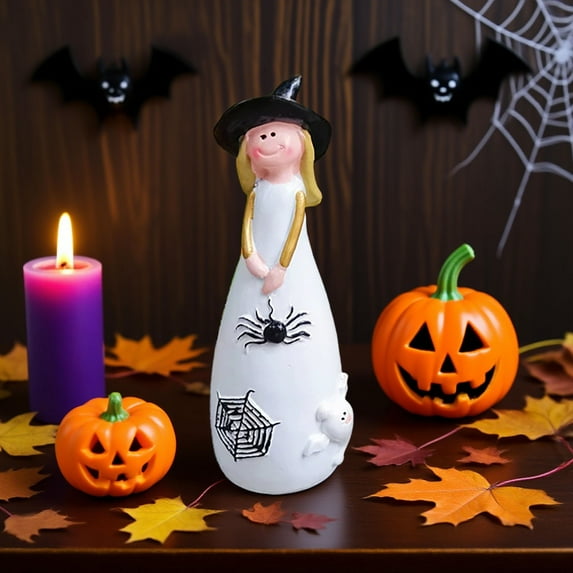 AUHomi Adorable Friendly Witch, Resin Witch Statue Decor, Halloween Witch Figurines, Fall Decor, For Holiday Party Halloween Decoration (A)