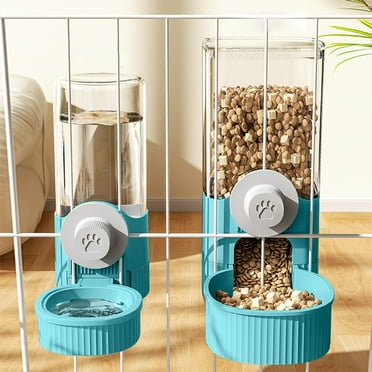 AUHomi Automatic Rabbit Feeders for Cages, Gravity Cat Food Dispenser, Hanging Bunny Feeder Water Dispenser Set, Cage Cat Food Bowl, Pet Feeding Station for Guinea Pigs Ferrets Chinchillas (Blue)
