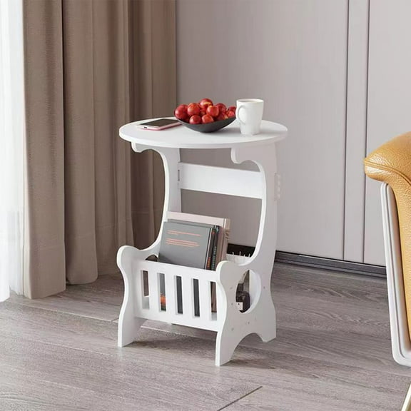 AUHomi Bedside Table, 2-Tier Round End Table, Small Spaces Sofa Side Table,White Simple PVC Round Table, Suitable for Living Room and Bedroom, 11 x 9.4 x 17.7 inches