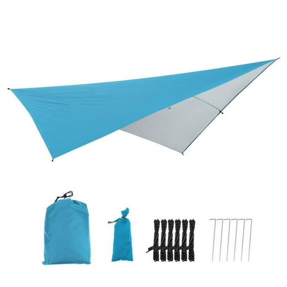 AUHomi Camping Tarp Rain Fly, Waterproof Tent Footprint Shelter Canopy, Sunshade Cloth for Outdoor Awning Hiking Beach Backpacking - Included Guy Lines & Ground Nails(114"×114", Blue)
