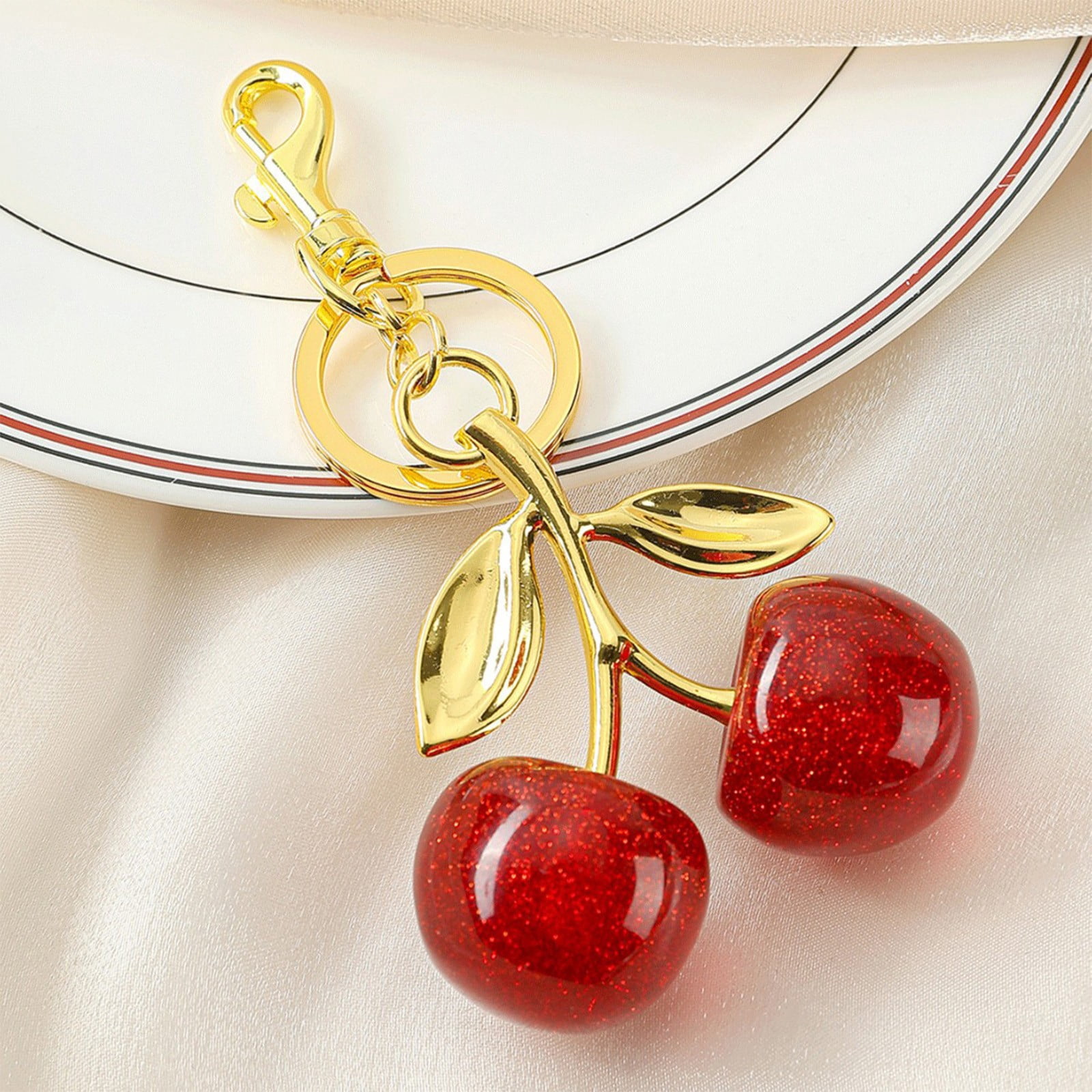 Cute Cherry Keychain - Purse Charm Bag Accessory, Cute Gift For Women, Handbag Decor