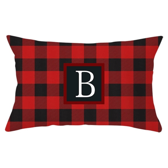 AUHomi Christmas Pillow Cover 12x20 Inch Initial Last Name Red Buffalo Plaid Christmas Lumbar Throw Pillows, Sofa Bed Car Chair Decorative Pillowcases For Xmas Home Decor (B)