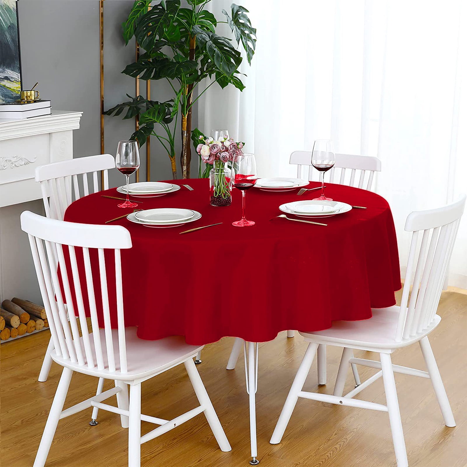 AUHomi Christmas Red Round Tablecloth 48 Inch, Waterproof Stain ...