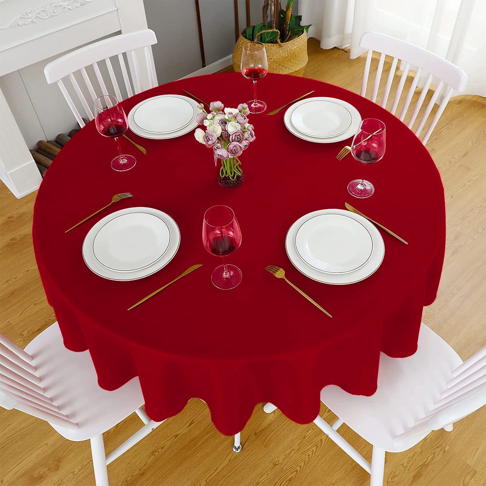 AUHomi Christmas Red Round Tablecloth 70 Inch, Waterproof Stain ...
