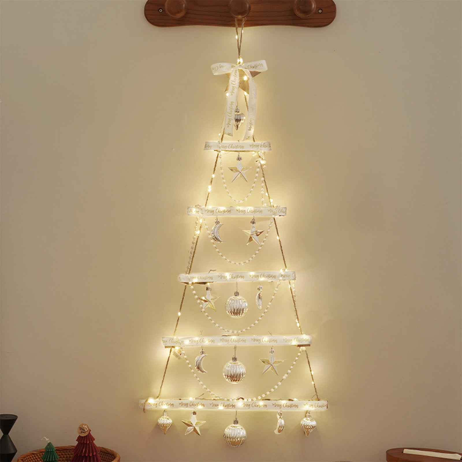AUHomi Christmas Tree Wall Decoration, Warm Hangable Flat Wall Mounted Christmas Tree, LED ...