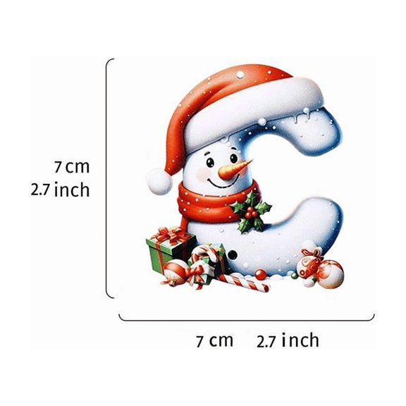 AUHomi Christmas A to Z Letters Snowman Alphabet Ornaments for Christmas Tree, Initial Letter Hanging Pendant with Red Hat, Acrylic Hanging Decorations for Christmas Tree Party Gifts DIY Decor (C)