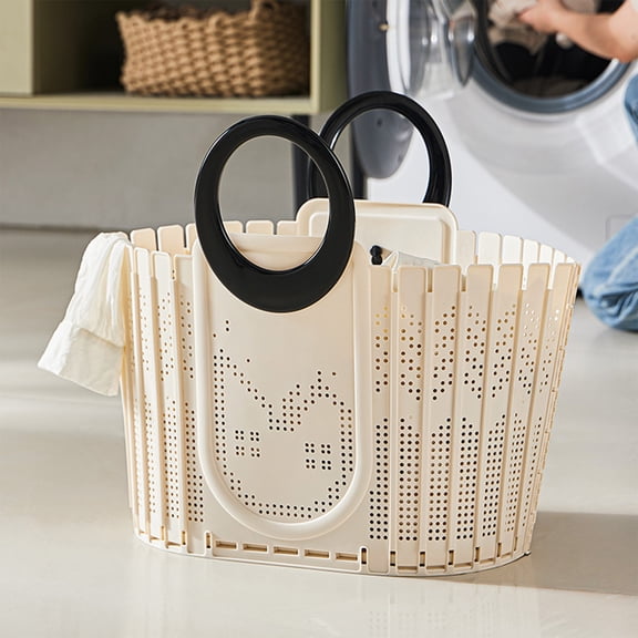 AUHomi Collapsible Laundry Baskets, Plastics Foldable Clothes Storage Hamper with Handles, Breathable Mesh Easy to Carry Laundry Hamper, For Laundry, Bathroom (Black, 38 * 23 * 33cm)