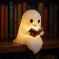 thumbnail image 1 of AUHomi Cute Ghost Reading Book Lamp, Halloween Light Up Ghost Statue Night Light House Mantel Decor, Ghost Warm Lighted Indoor Figurine Lamps for Party Bedroom Shelf Table Centerpiece (8.6-inch, L), 1 of 8