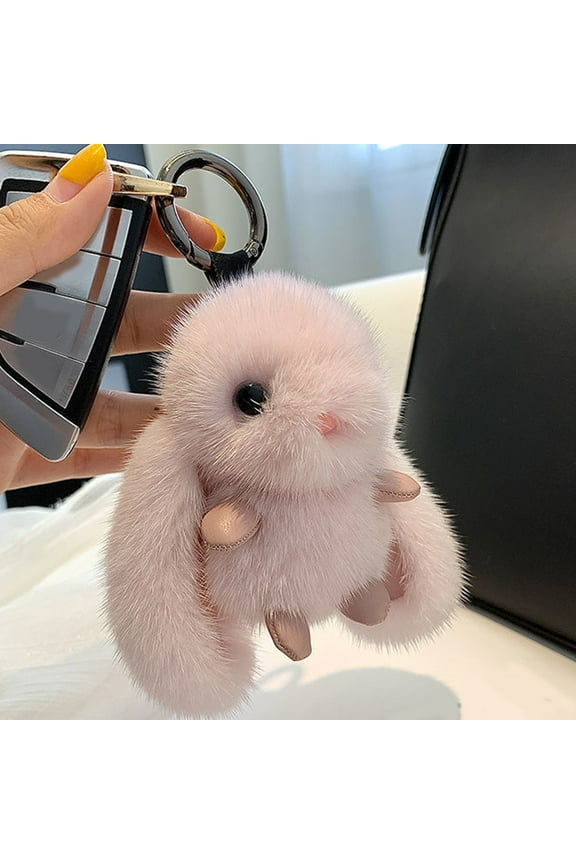 Cute Long Ears Rabbit Bunny Keychain, Plush Rabbit Fluffy Rabbit Key Ring Bag Charm Purse Pendant (1PC, Pink)