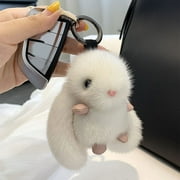 AUHomi Cute Long Ears Rabbit Bunny Keychain, Plush Rabbit Fluffy Rabbit Key Ring Bag Charm Purse Pendant 1PC, White