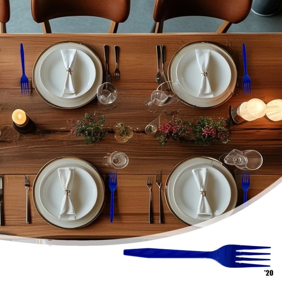 AUHomi Dark Blue Plastic Tableware, Disposable Party Supplies, 50 Forks for Birthday, Graduation, Memorial Day, Flag Day, 4th of July