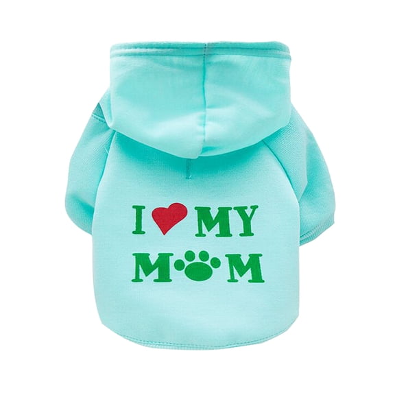 AUHomi Dog Sweater, Dog Hoodie, Cold Weather Dog Coat, Hooded Sweatshirt for Puppies, Cats, Small Medium Dogs (Light Blue(I Love My Mom), S)