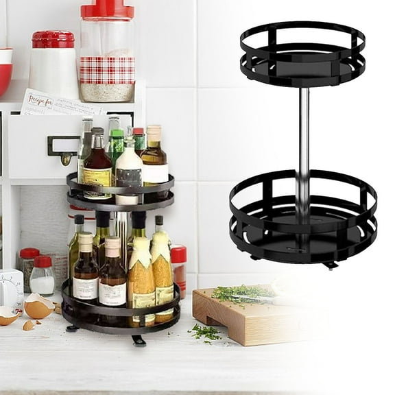 AUHomi Double Layer 360° Rotating Condiments Rack, Non-slip Storage Rack, Turntable Spice Container, Multi-Functional Spice Rack, Rotating Spice Rack for Kitchen Cabinets Countertops Storage