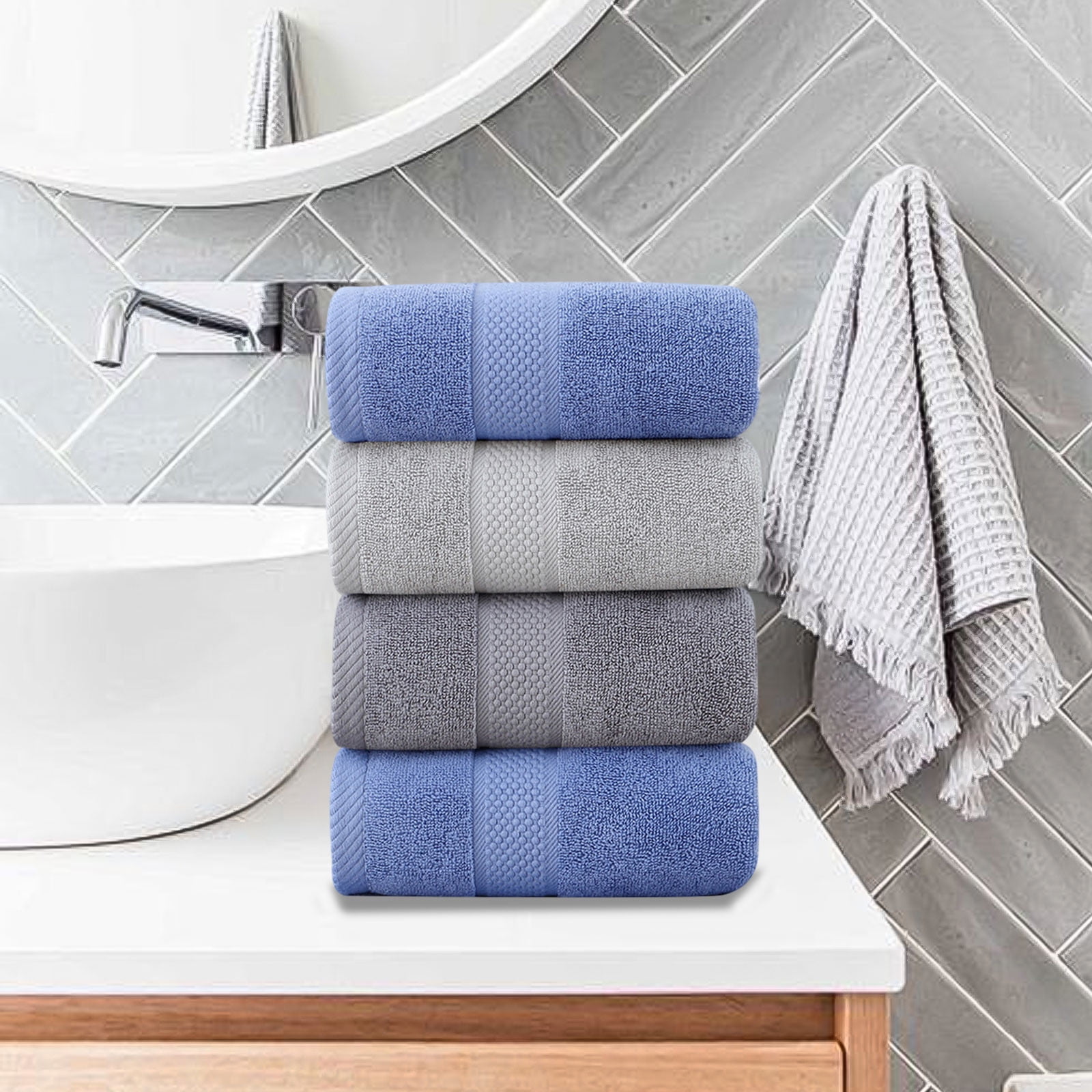 AUHomi Elegance Organic Cotton Face Towel - Super Soft, Quick Dry, Durable, Absorbent Oversized Face Towels - Ideal Quick Dry Large Luxury Towel Set for Shower,Cleanse the Face,(30"x14", 4pcs)